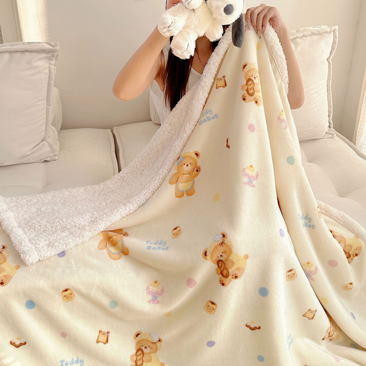 91家纺网 家纺一手货源 找家纺 美乐迪  2025新款牛奶绒羊羔绒毛毯 烘焙熊