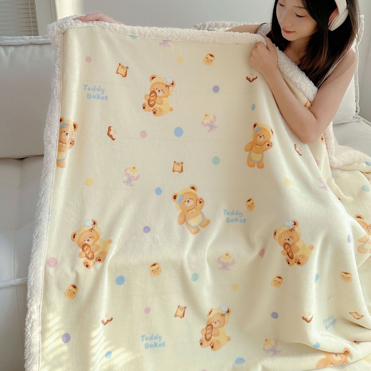 91家纺网 家纺一手货源 找家纺 美乐迪  2025新款牛奶绒羊羔绒毛毯 烘焙熊