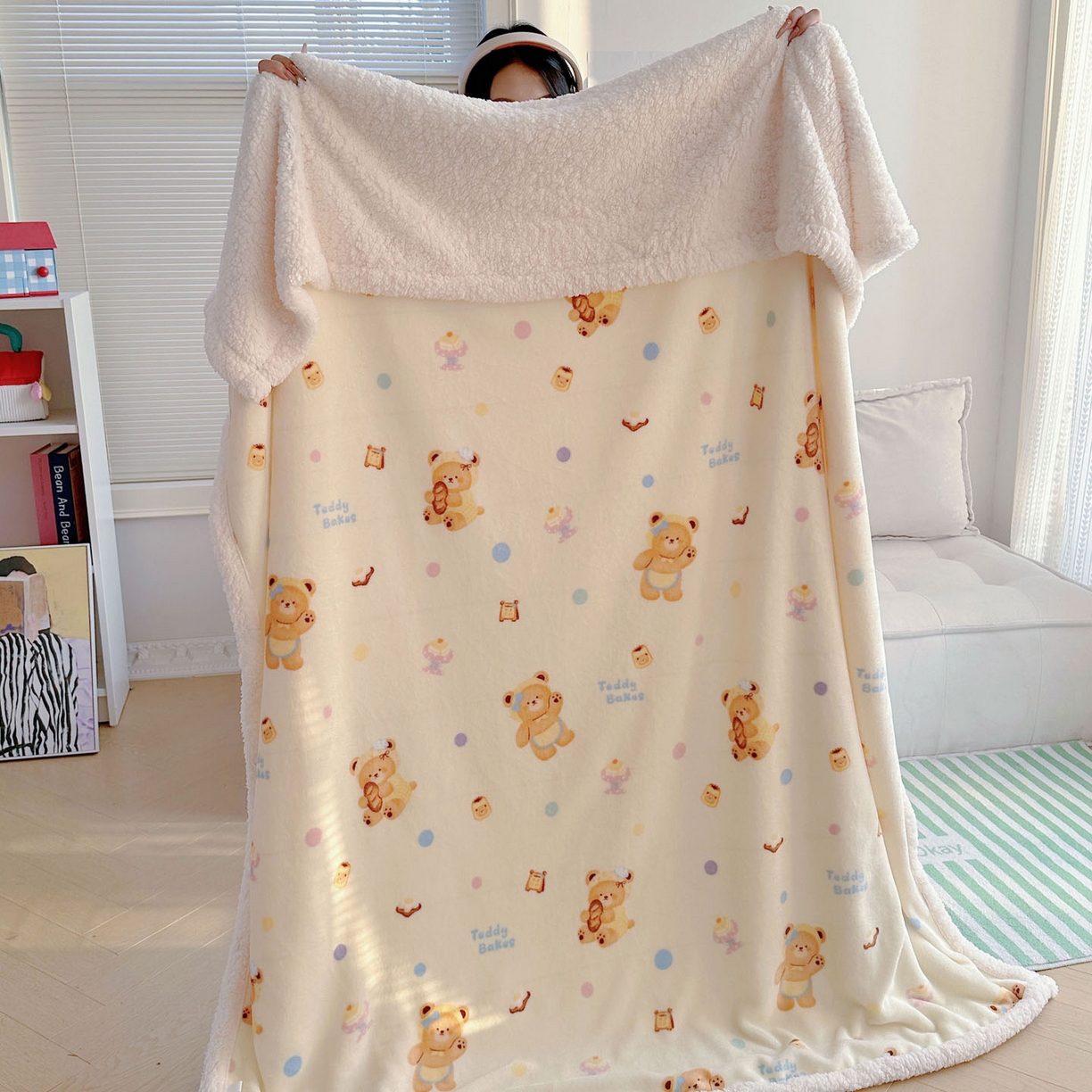 91家纺网 家纺一手货源 找家纺 美乐迪  2025新款牛奶绒羊羔绒毛毯 烘焙熊