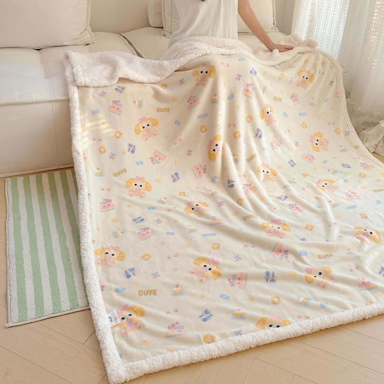 91家纺网 家纺一手货源 找家纺 美乐迪  2025新款牛奶绒羊羔绒毛毯 黄油小狗