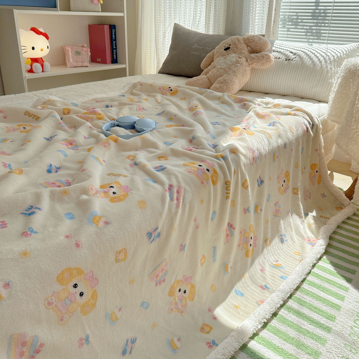 91家纺网 家纺一手货源 找家纺 美乐迪  2025新款牛奶绒羊羔绒毛毯 黄油小狗