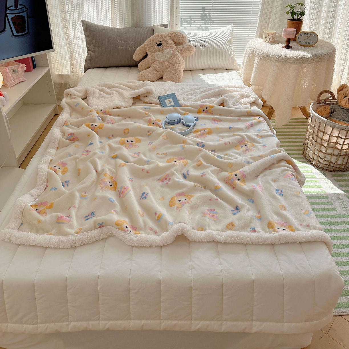 美乐迪  2025新款牛奶绒羊羔绒毛毯 黄油小狗