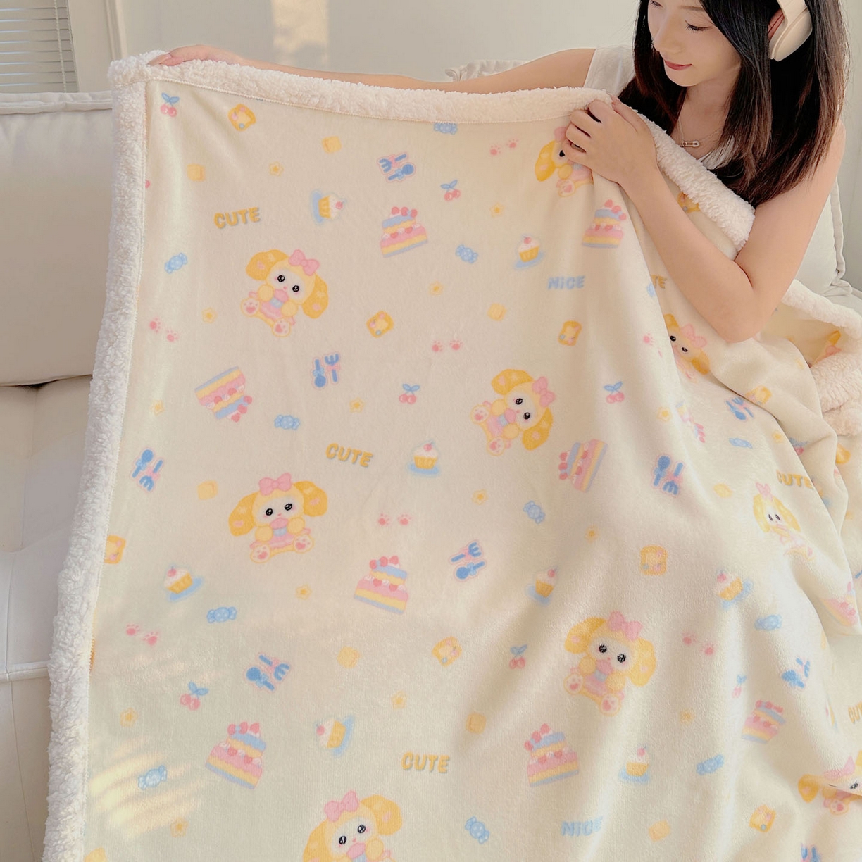 91家纺网 家纺一手货源 找家纺 美乐迪  2025新款牛奶绒羊羔绒毛毯 黄油小狗