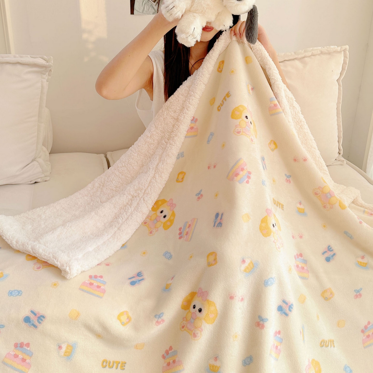 91家纺网 家纺一手货源 找家纺 美乐迪  2025新款牛奶绒羊羔绒毛毯 黄油小狗