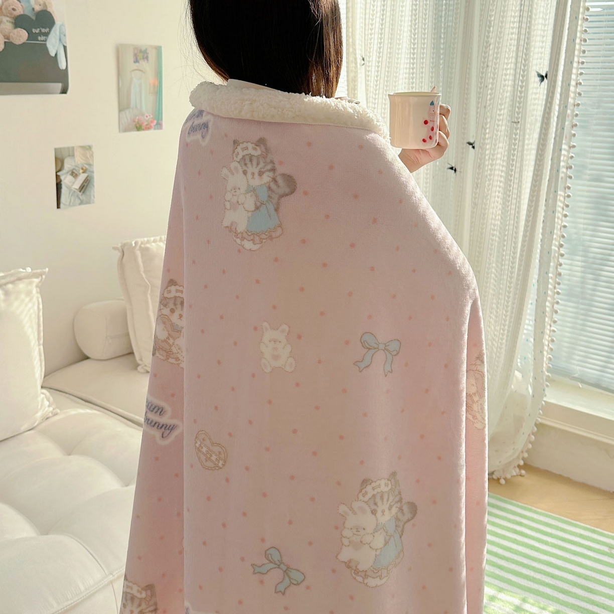 91家纺网 家纺一手货源 找家纺 美乐迪  2025新款牛奶绒羊羔绒毛毯 洛丽塔小猫