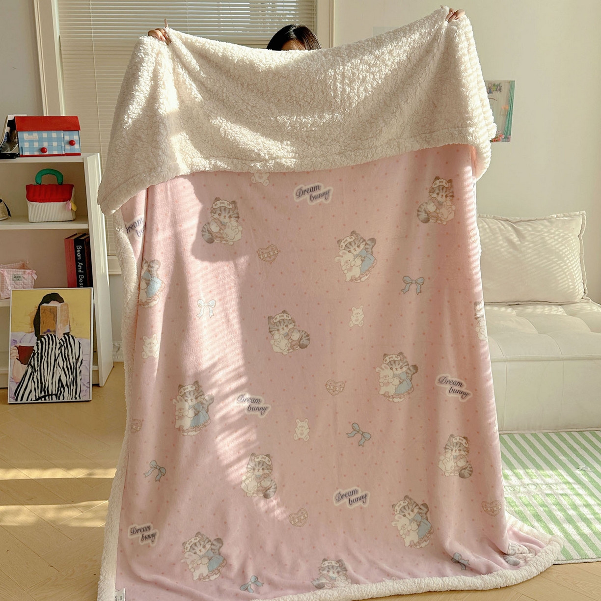 91家纺网 家纺一手货源 找家纺 美乐迪  2025新款牛奶绒羊羔绒毛毯 洛丽塔小猫