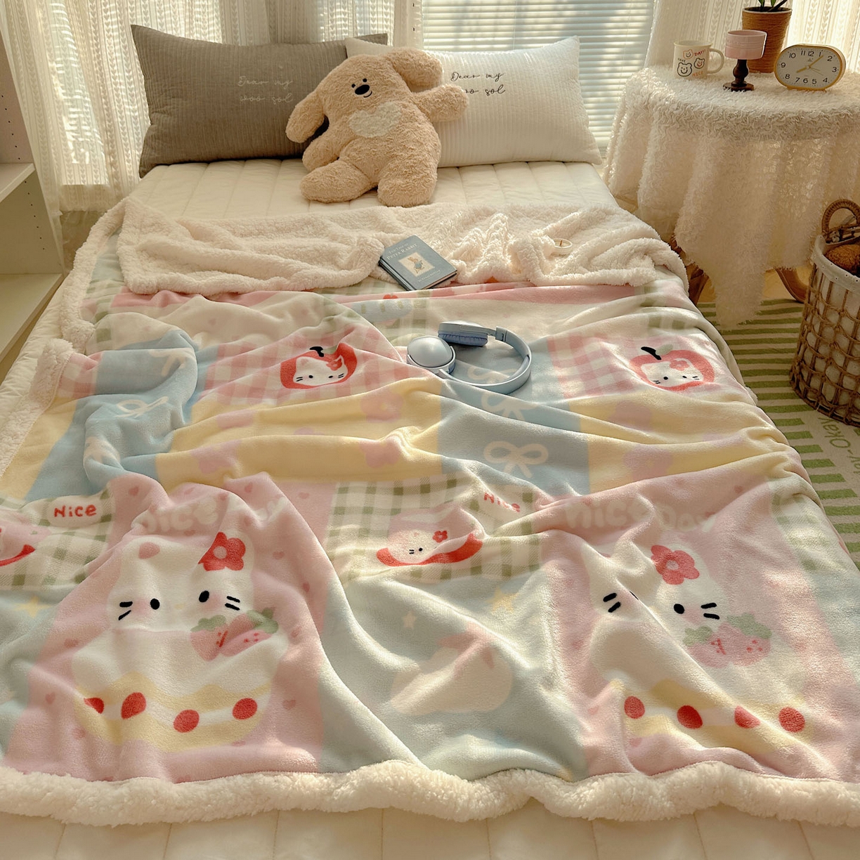 91家纺网 家纺一手货源 找家纺 美乐迪  2025新款牛奶绒羊羔绒毛毯 猫咪日记