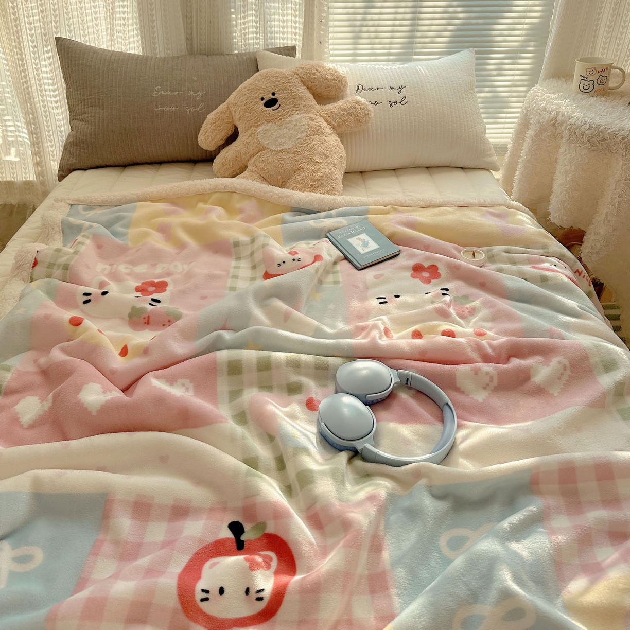 91家纺网 家纺一手货源 找家纺 美乐迪  2025新款牛奶绒羊羔绒毛毯 猫咪日记