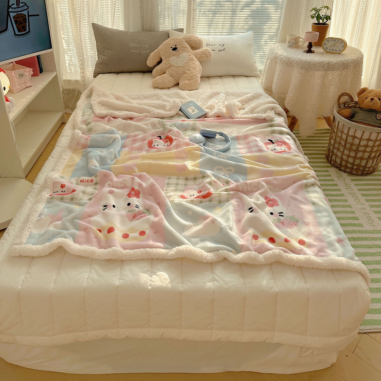 美乐迪  2025新款牛奶绒羊羔绒毛毯 猫咪日记