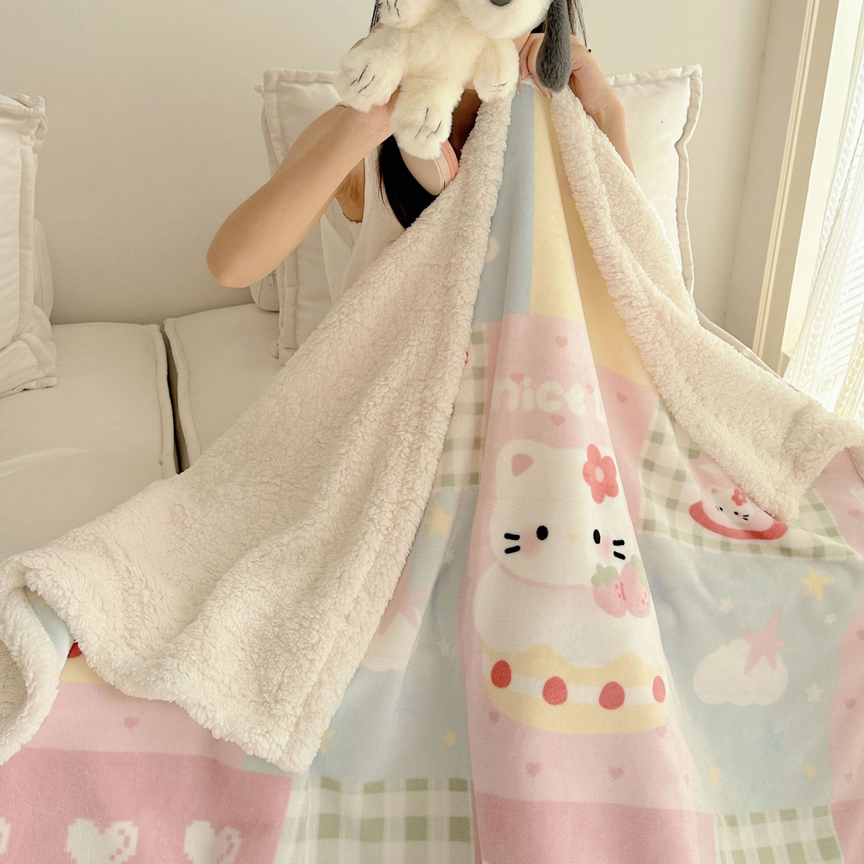 91家纺网 家纺一手货源 找家纺 美乐迪  2025新款牛奶绒羊羔绒毛毯 猫咪日记