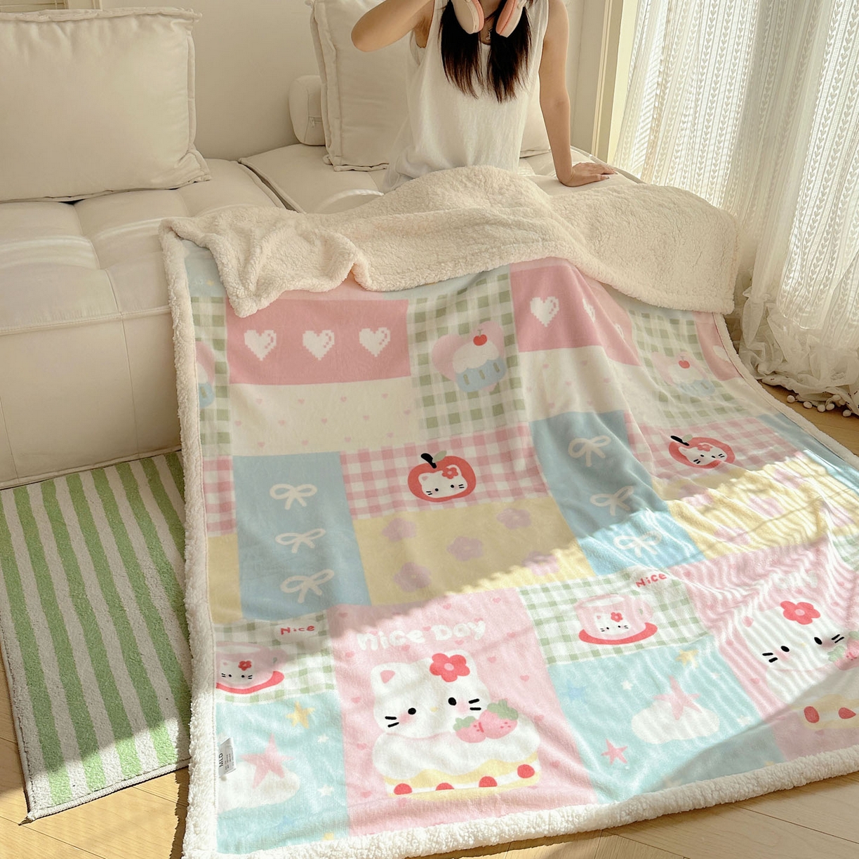 91家纺网 家纺一手货源 找家纺 美乐迪  2025新款牛奶绒羊羔绒毛毯 猫咪日记