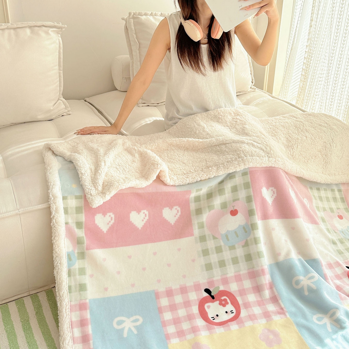 91家纺网 家纺一手货源 找家纺 美乐迪  2025新款牛奶绒羊羔绒毛毯 猫咪日记