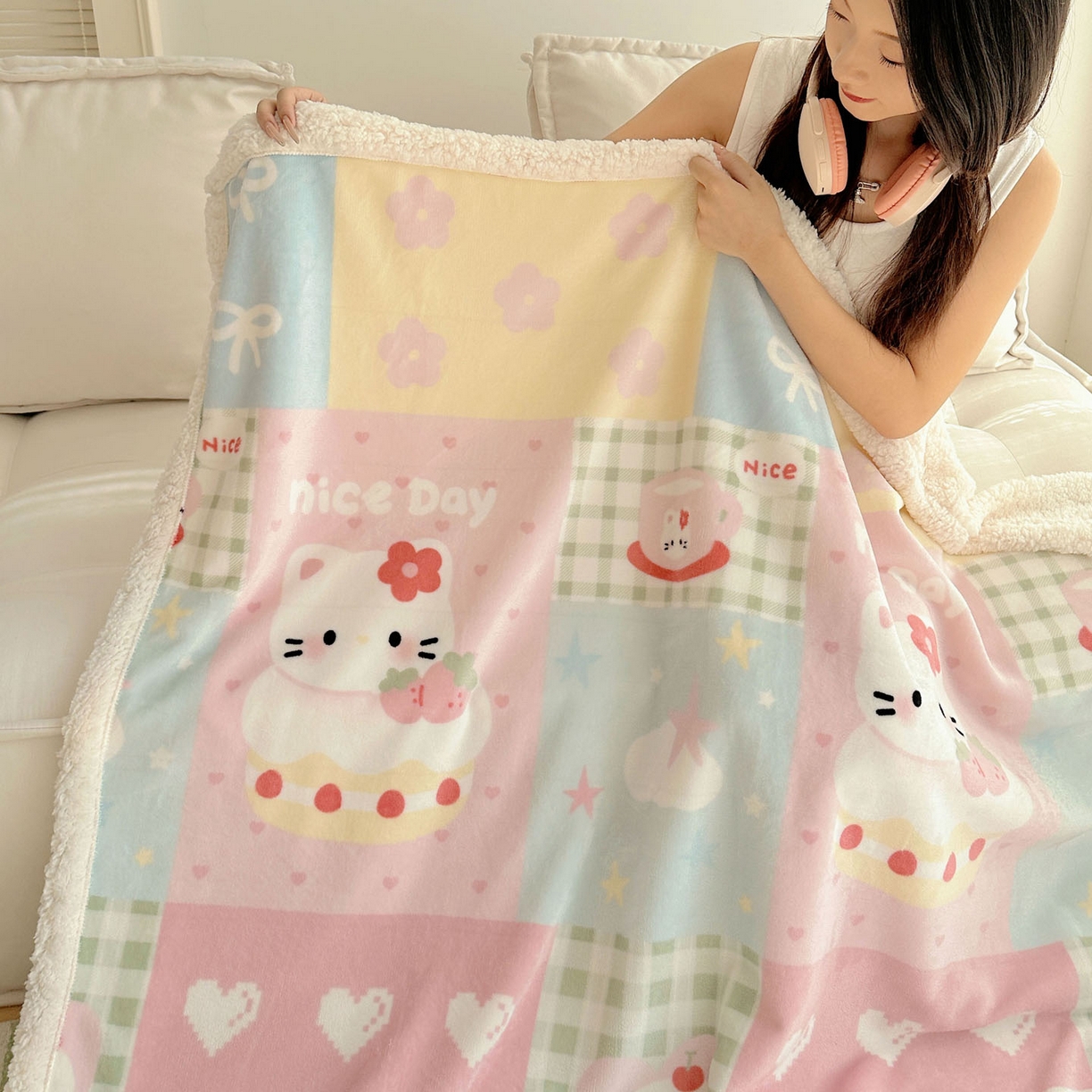 91家纺网 家纺一手货源 找家纺 美乐迪  2025新款牛奶绒羊羔绒毛毯 猫咪日记