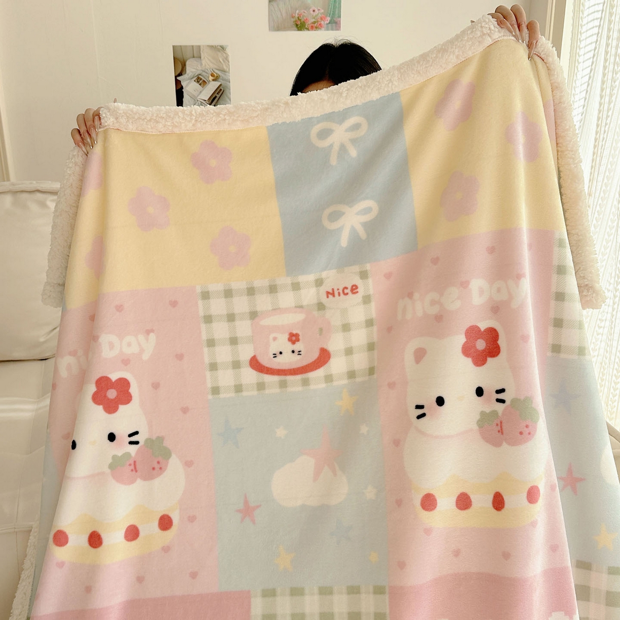 91家纺网 家纺一手货源 找家纺 美乐迪  2025新款牛奶绒羊羔绒毛毯 猫咪日记