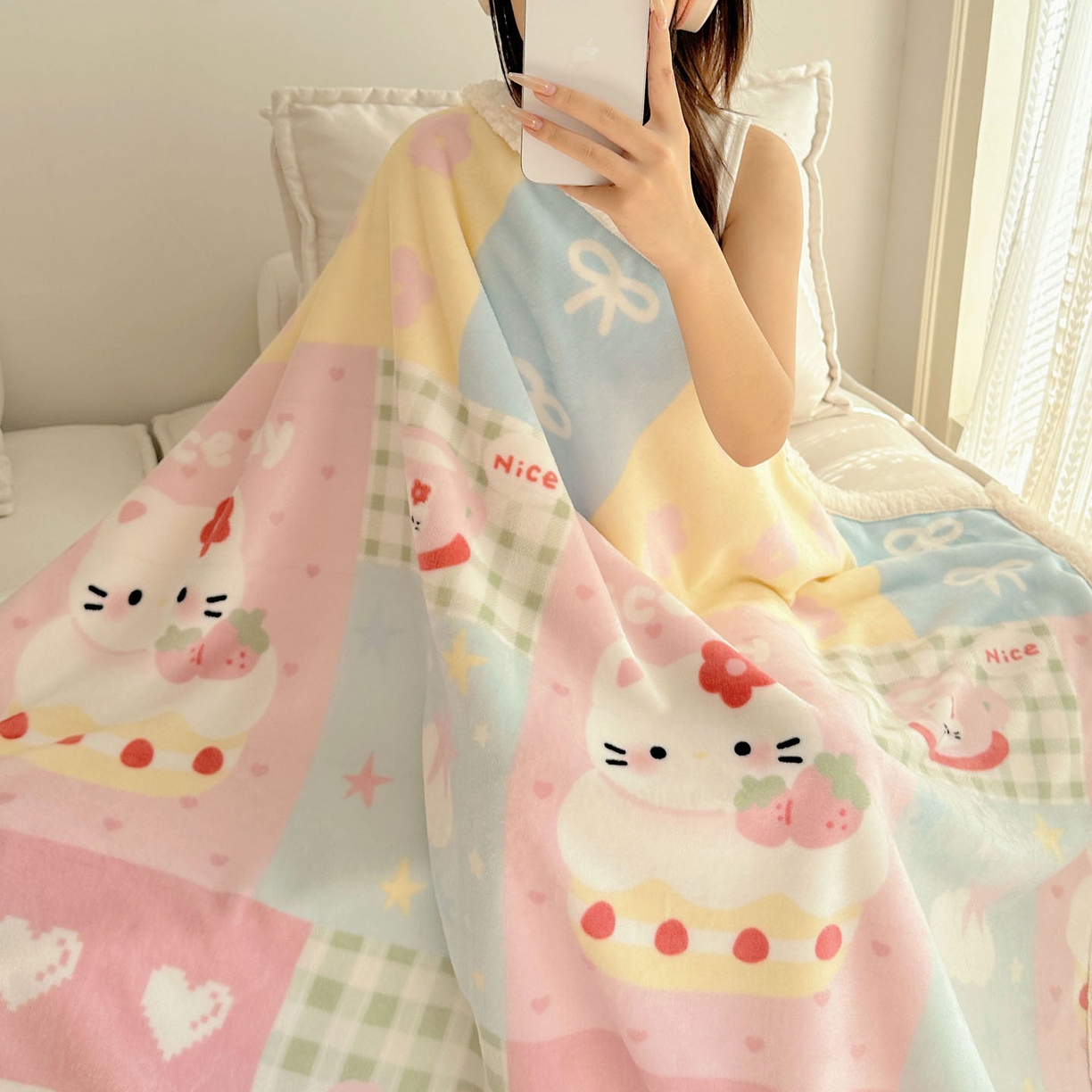 91家纺网 家纺一手货源 找家纺 美乐迪  2025新款牛奶绒羊羔绒毛毯 猫咪日记