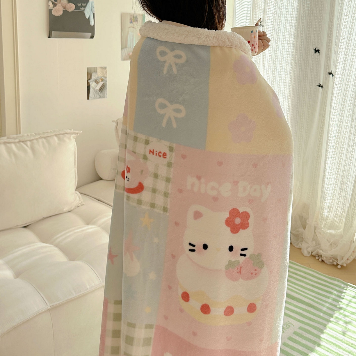 91家纺网 家纺一手货源 找家纺 美乐迪  2025新款牛奶绒羊羔绒毛毯 猫咪日记