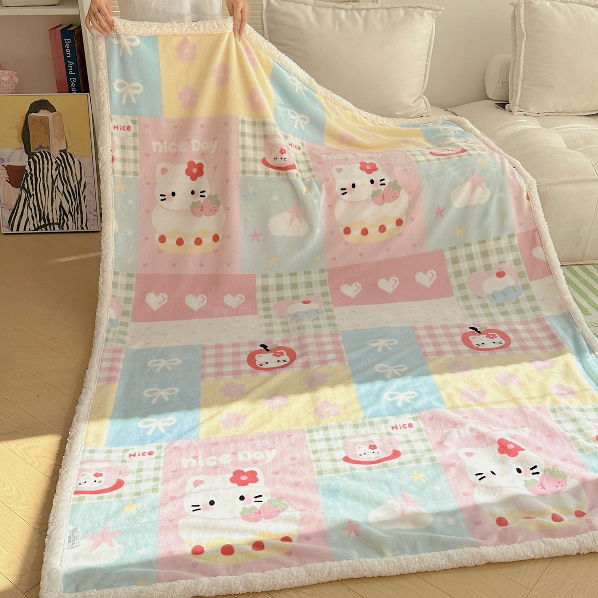 91家纺网 家纺一手货源 找家纺 美乐迪  2025新款牛奶绒羊羔绒毛毯 猫咪日记