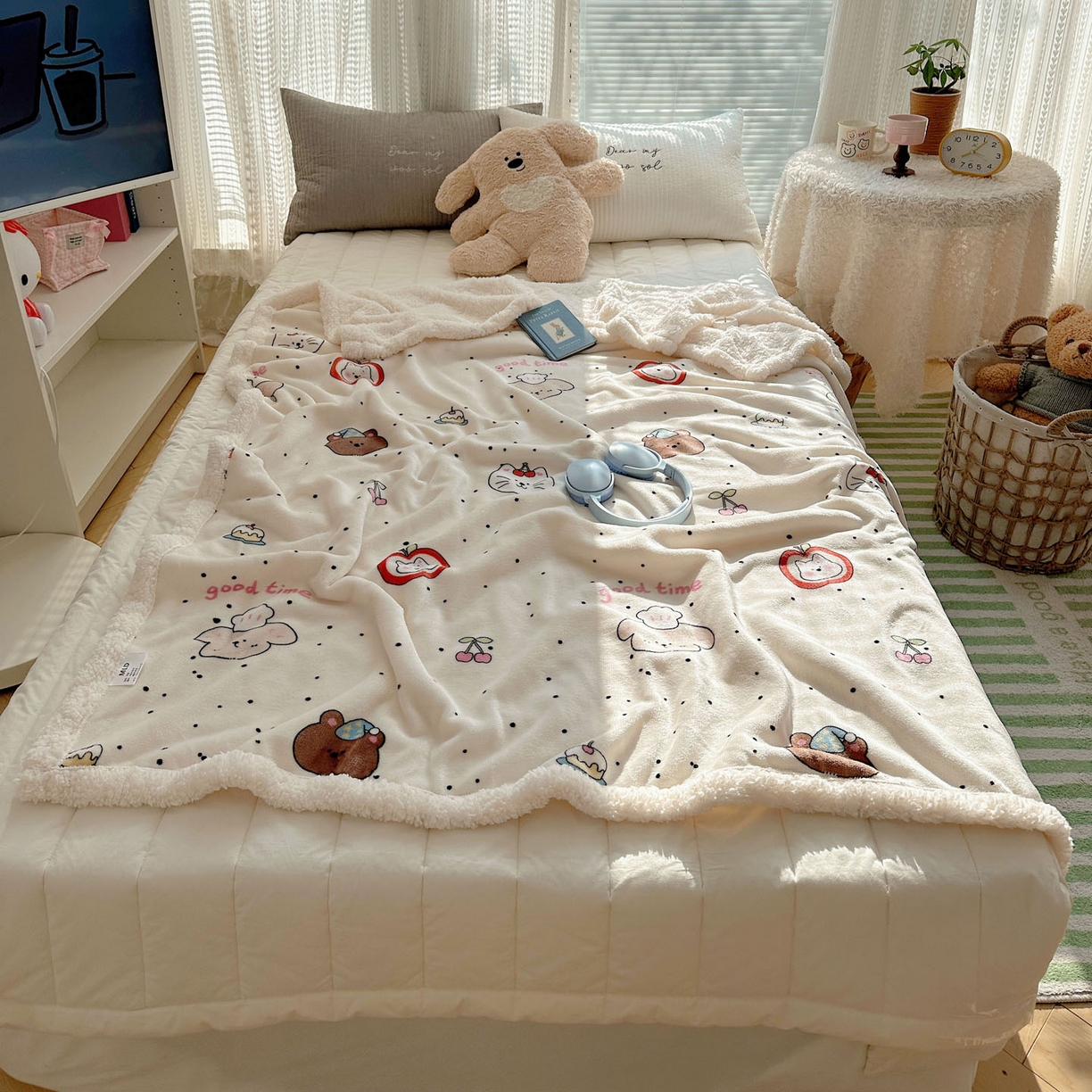 美乐迪  2025新款牛奶绒羊羔绒毛毯 墨点小狗