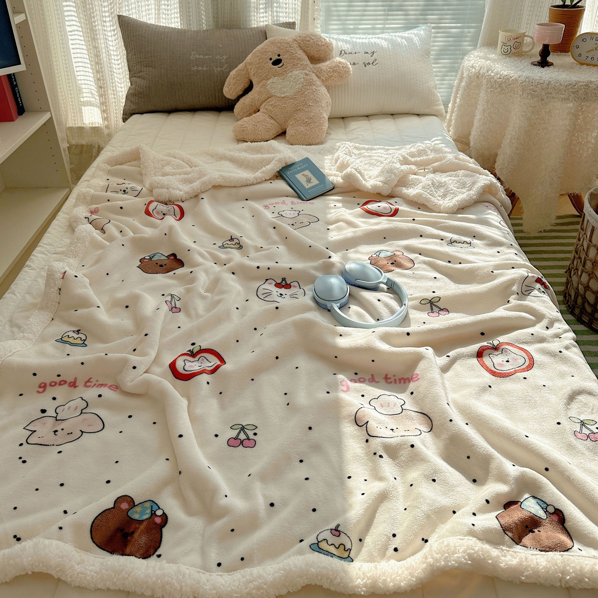 91家纺网 家纺一手货源 找家纺 美乐迪  2025新款牛奶绒羊羔绒毛毯 墨点小狗