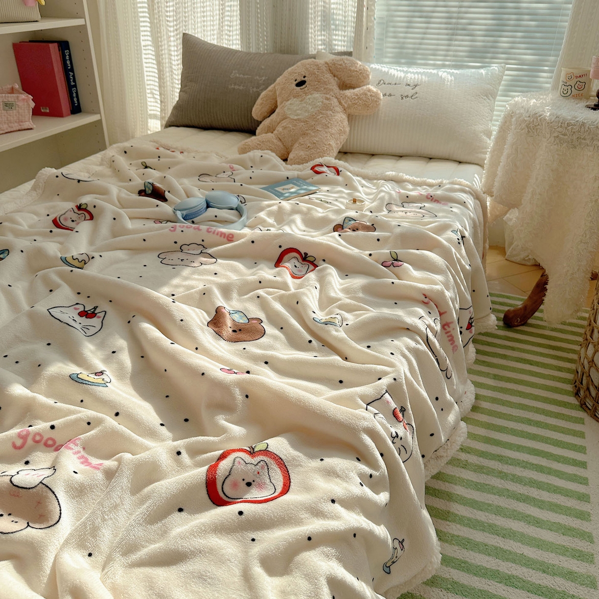 91家纺网 家纺一手货源 找家纺 美乐迪  2025新款牛奶绒羊羔绒毛毯 墨点小狗