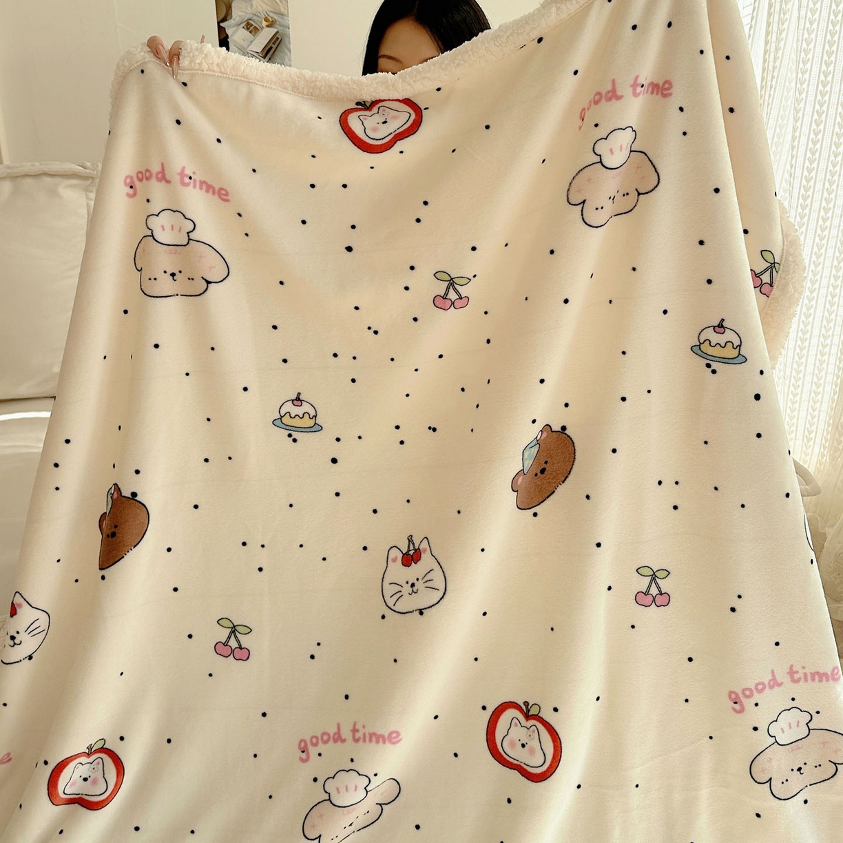 91家纺网 家纺一手货源 找家纺 美乐迪  2025新款牛奶绒羊羔绒毛毯 墨点小狗