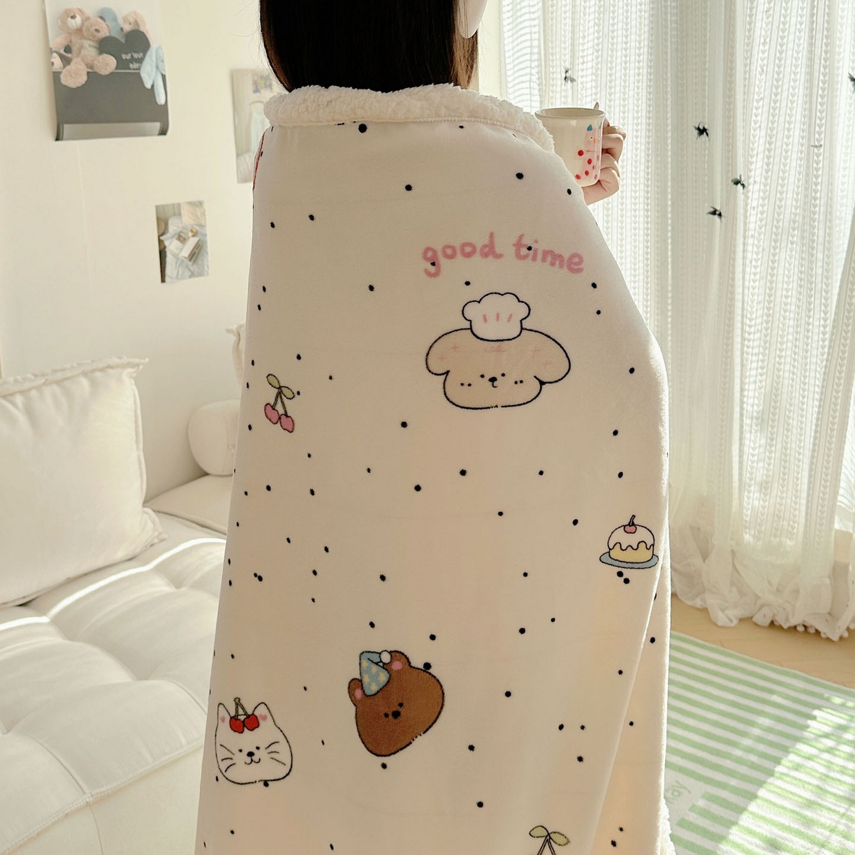 91家纺网 家纺一手货源 找家纺 美乐迪  2025新款牛奶绒羊羔绒毛毯 墨点小狗