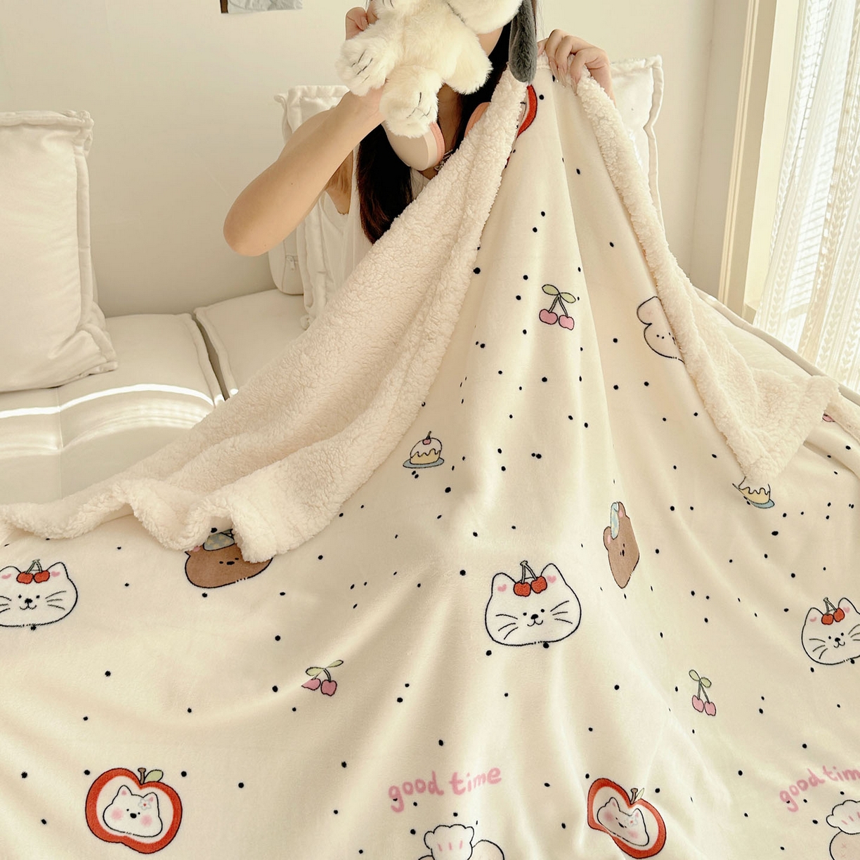 91家纺网 家纺一手货源 找家纺 美乐迪  2025新款牛奶绒羊羔绒毛毯 墨点小狗