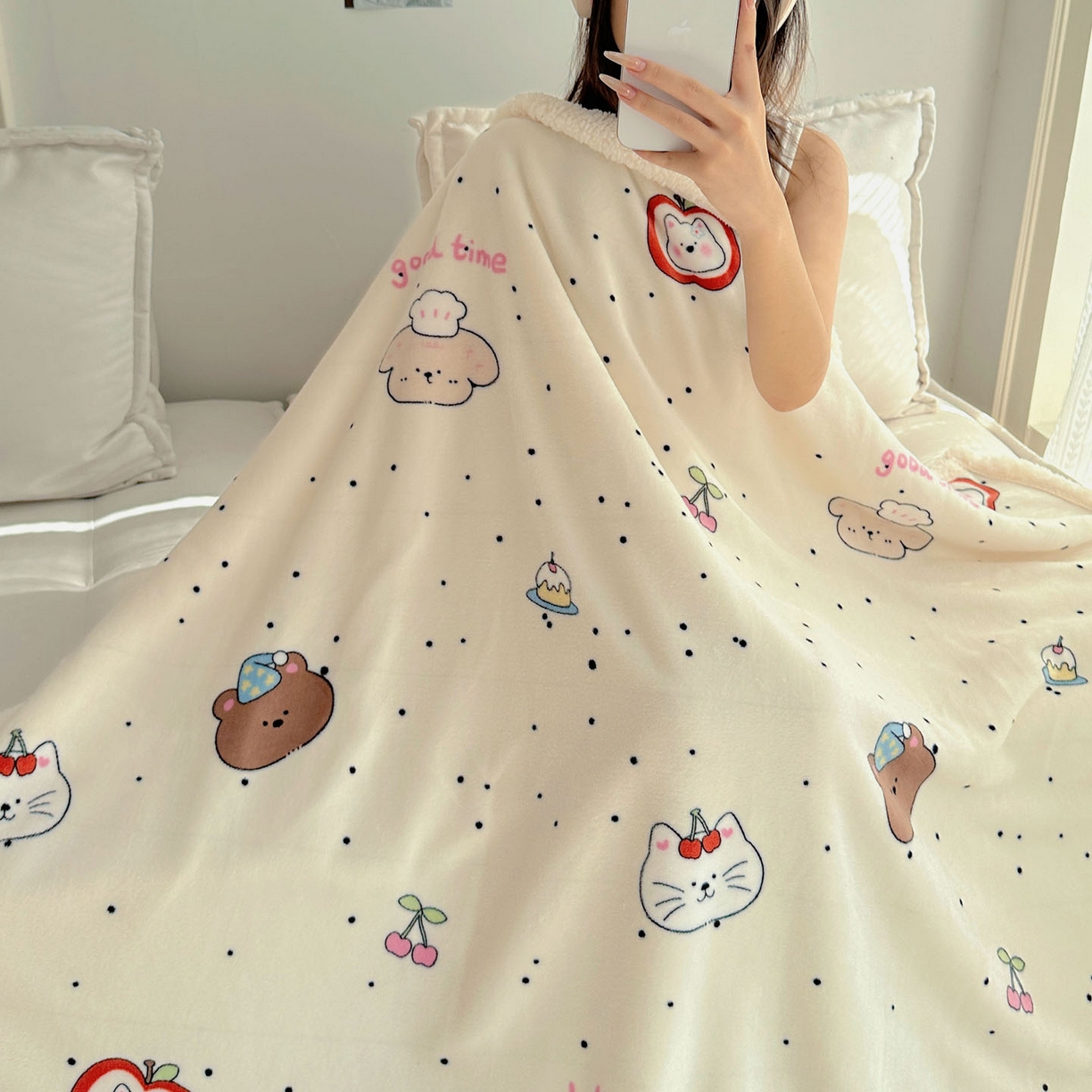 91家纺网 家纺一手货源 找家纺 美乐迪  2025新款牛奶绒羊羔绒毛毯 墨点小狗