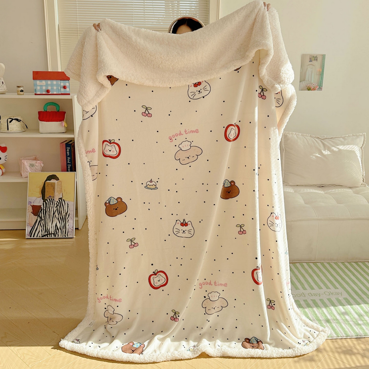 91家纺网 家纺一手货源 找家纺 美乐迪  2025新款牛奶绒羊羔绒毛毯 墨点小狗