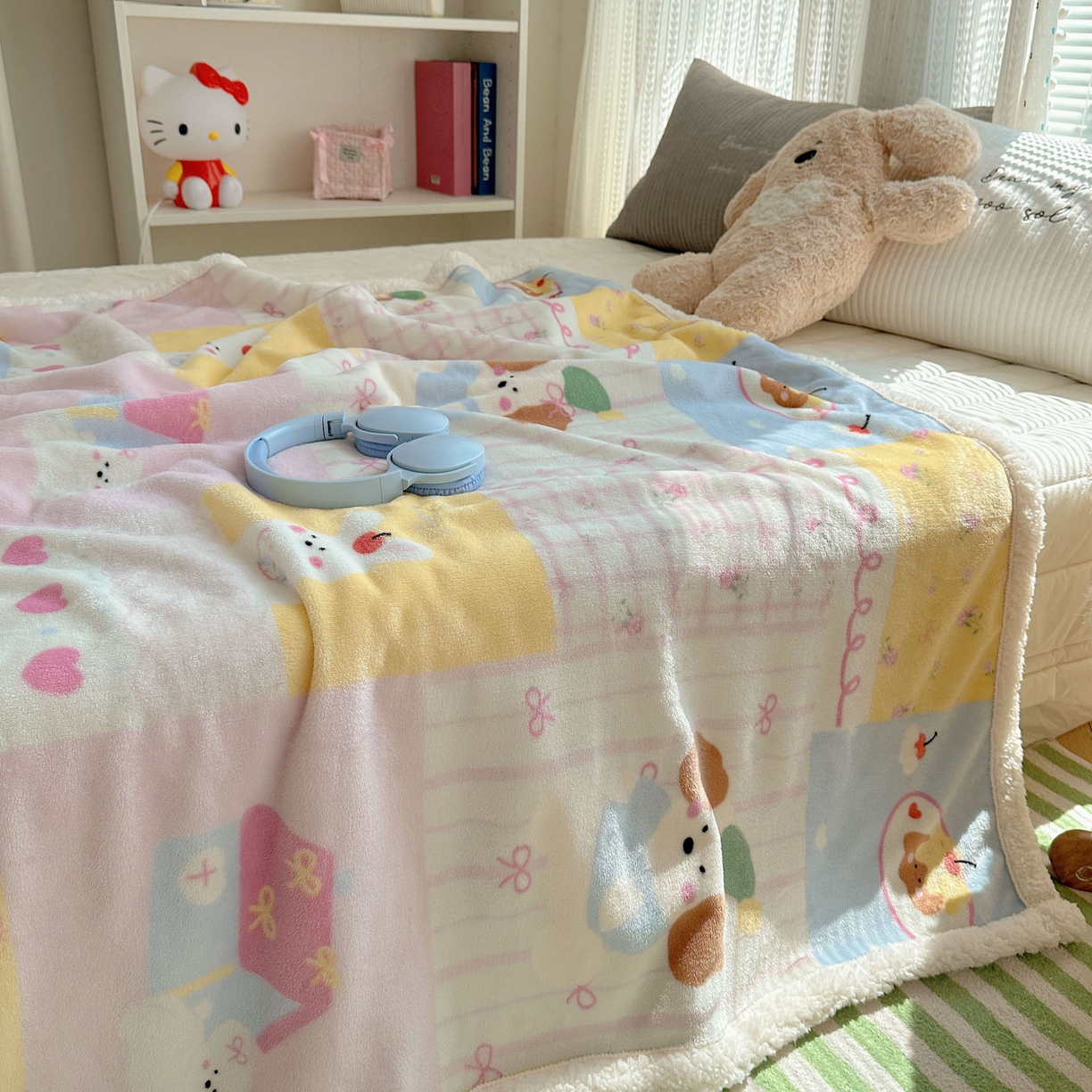 91家纺网 家纺一手货源 找家纺 美乐迪  2025新款牛奶绒羊羔绒毛毯 拼接小狗