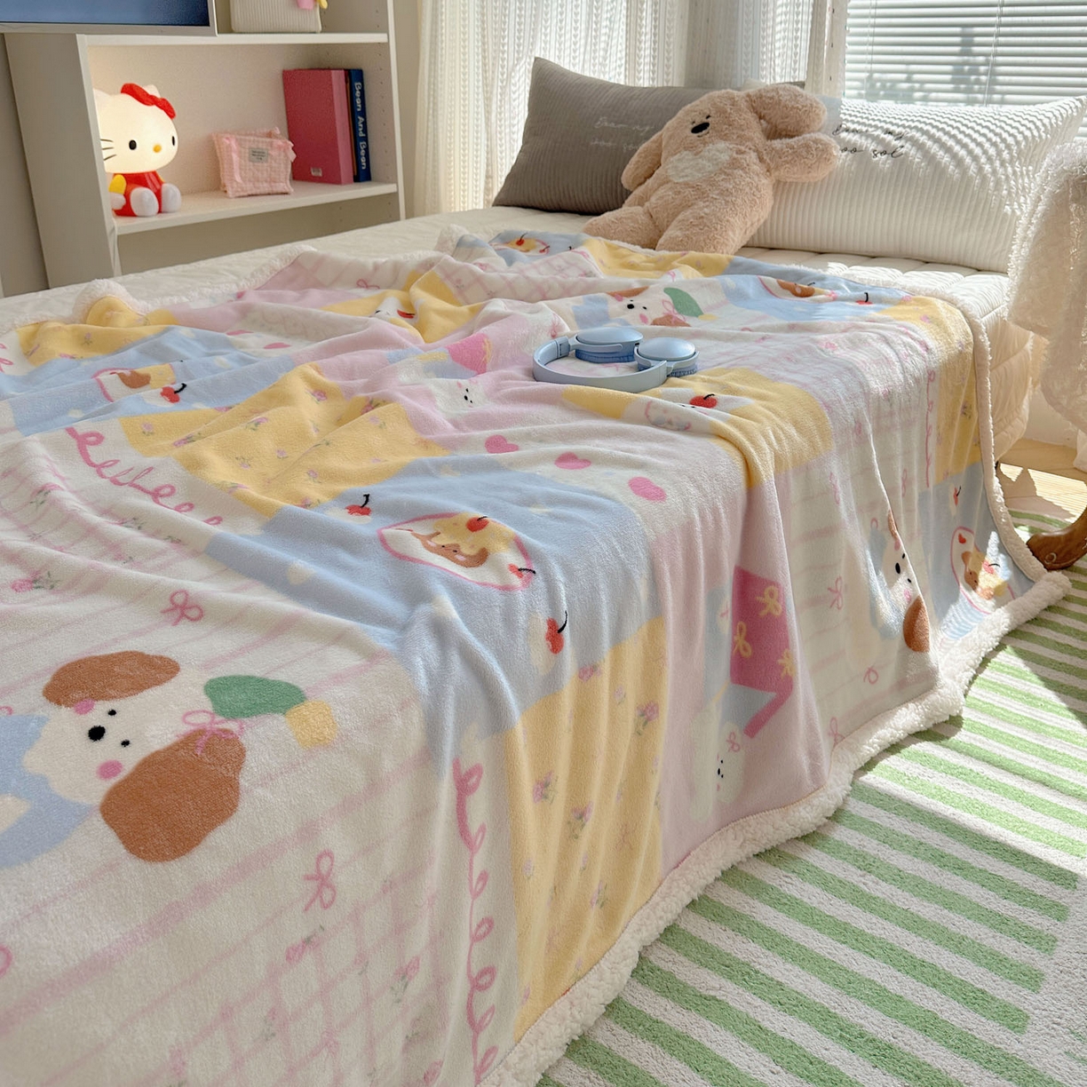 91家纺网 家纺一手货源 找家纺 美乐迪  2025新款牛奶绒羊羔绒毛毯 拼接小狗