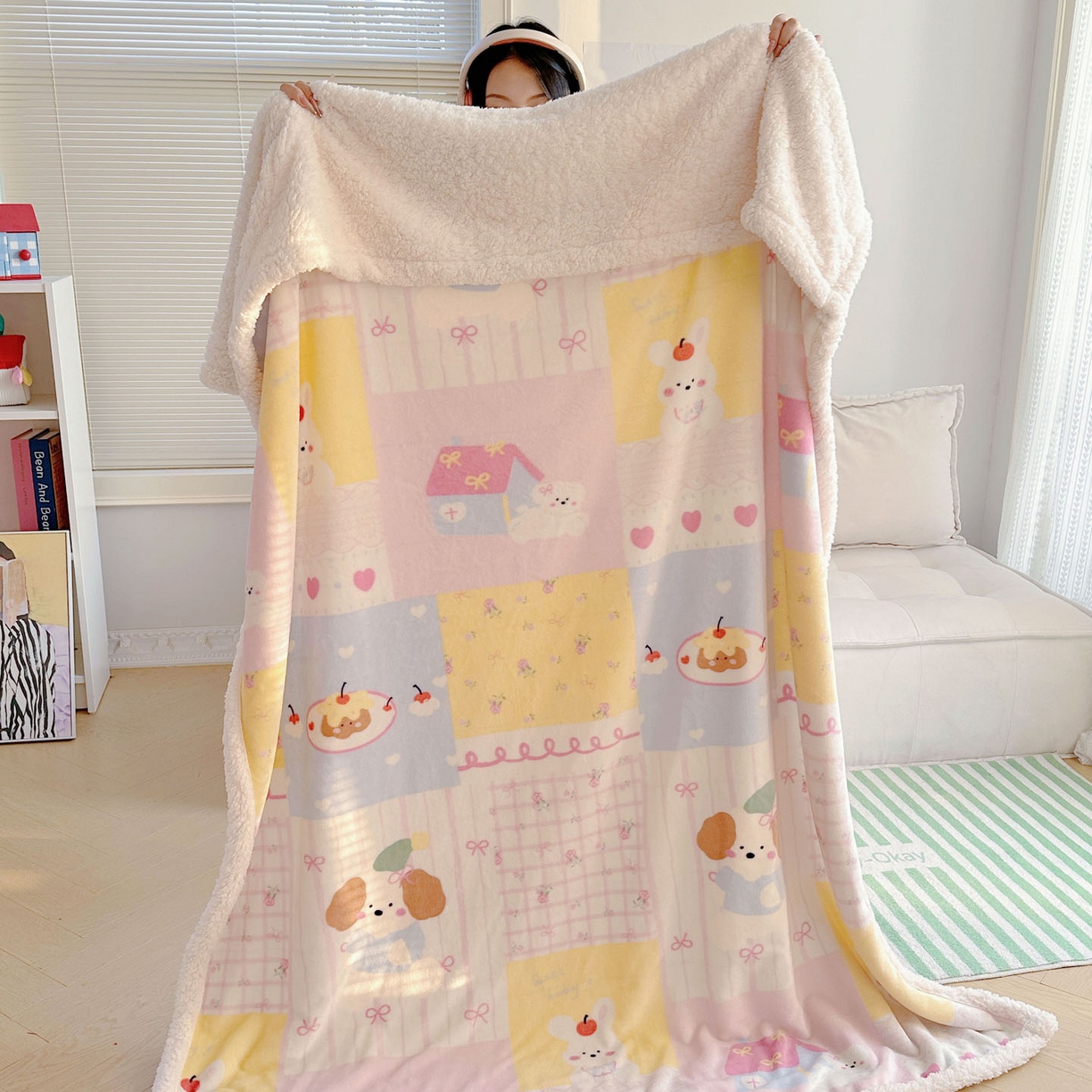 91家纺网 家纺一手货源 找家纺 美乐迪  2025新款牛奶绒羊羔绒毛毯 拼接小狗