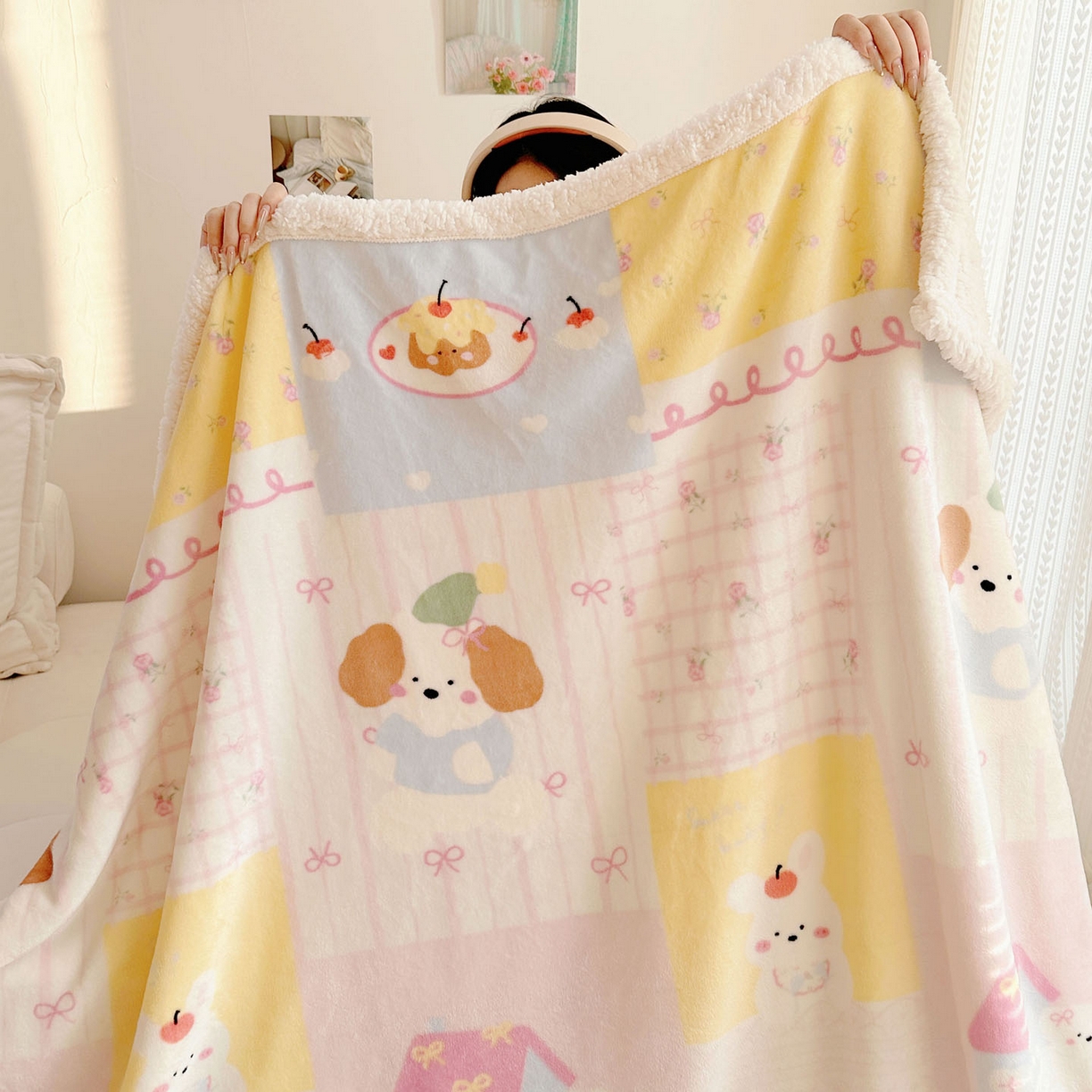 91家纺网 家纺一手货源 找家纺 美乐迪  2025新款牛奶绒羊羔绒毛毯 拼接小狗