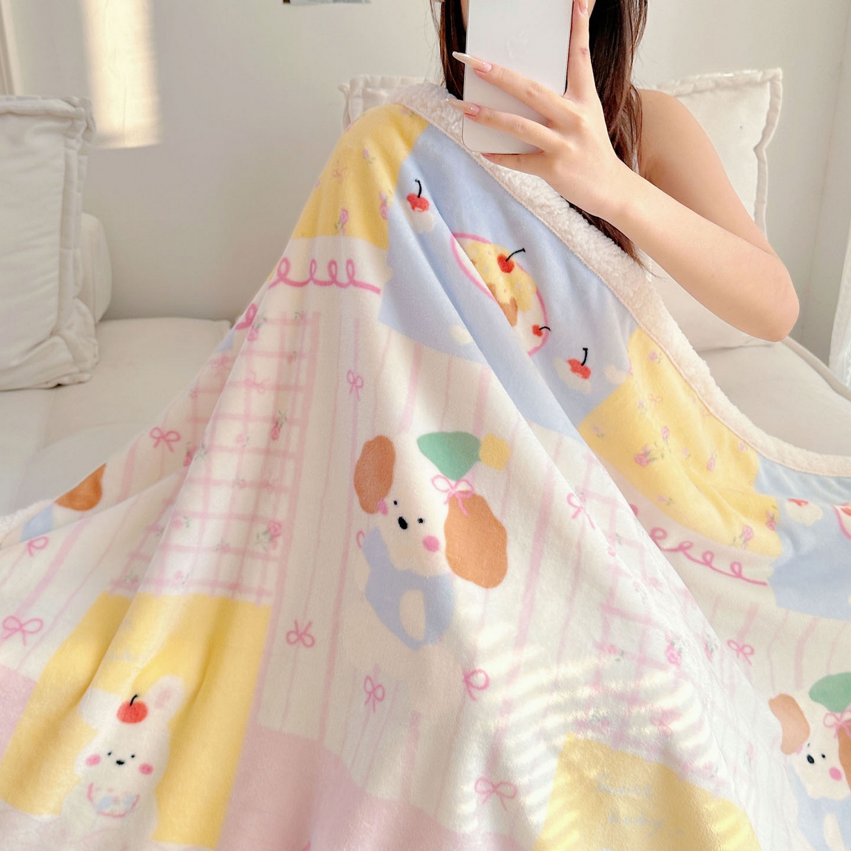 91家纺网 家纺一手货源 找家纺 美乐迪  2025新款牛奶绒羊羔绒毛毯 拼接小狗