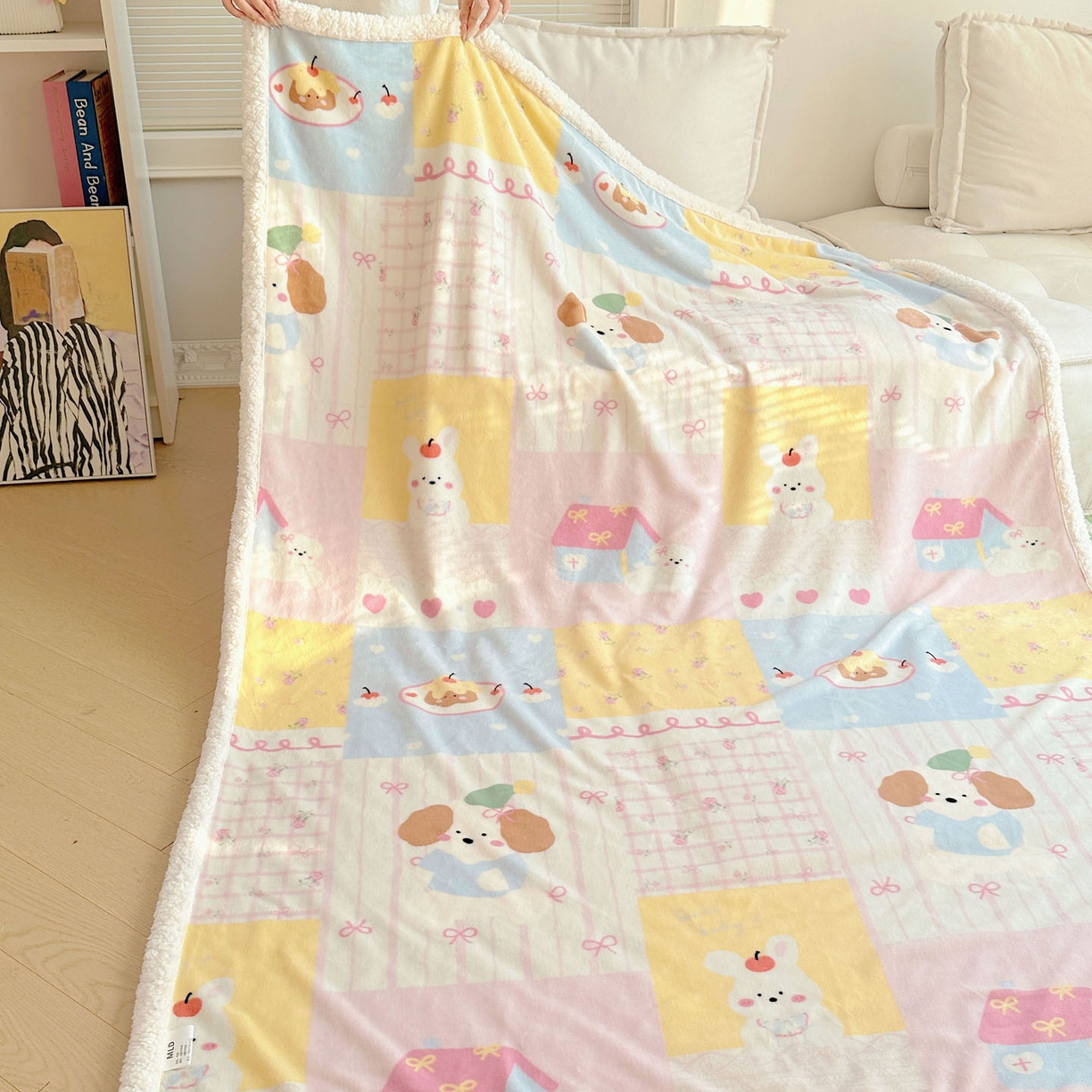 91家纺网 家纺一手货源 找家纺 美乐迪  2025新款牛奶绒羊羔绒毛毯 拼接小狗