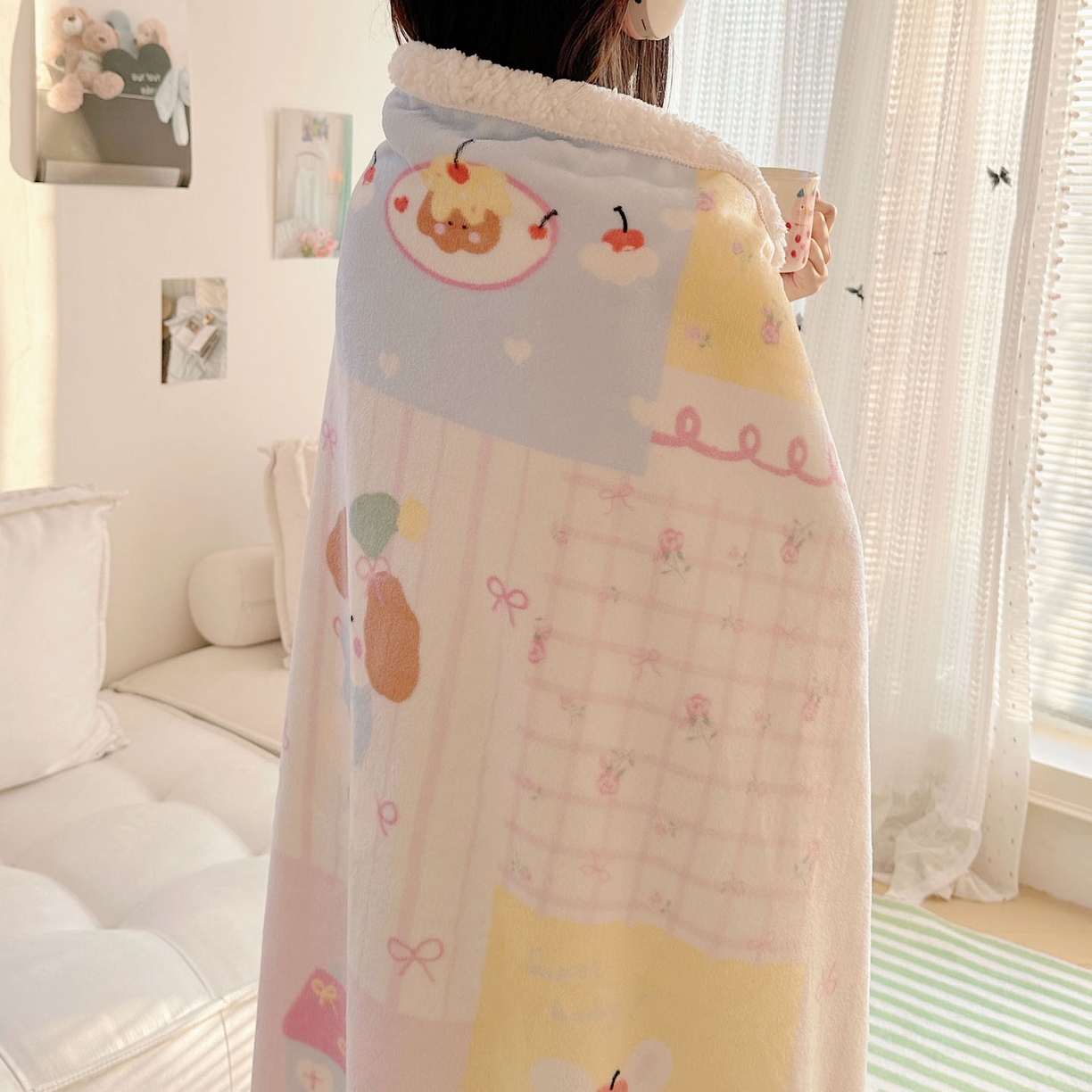 91家纺网 家纺一手货源 找家纺 美乐迪  2025新款牛奶绒羊羔绒毛毯 拼接小狗