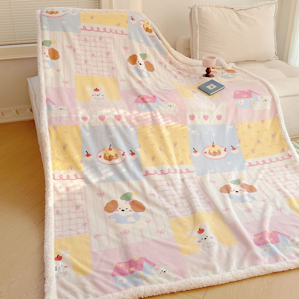 91家纺网 家纺一手货源 找家纺 美乐迪  2025新款牛奶绒羊羔绒毛毯 拼接小狗