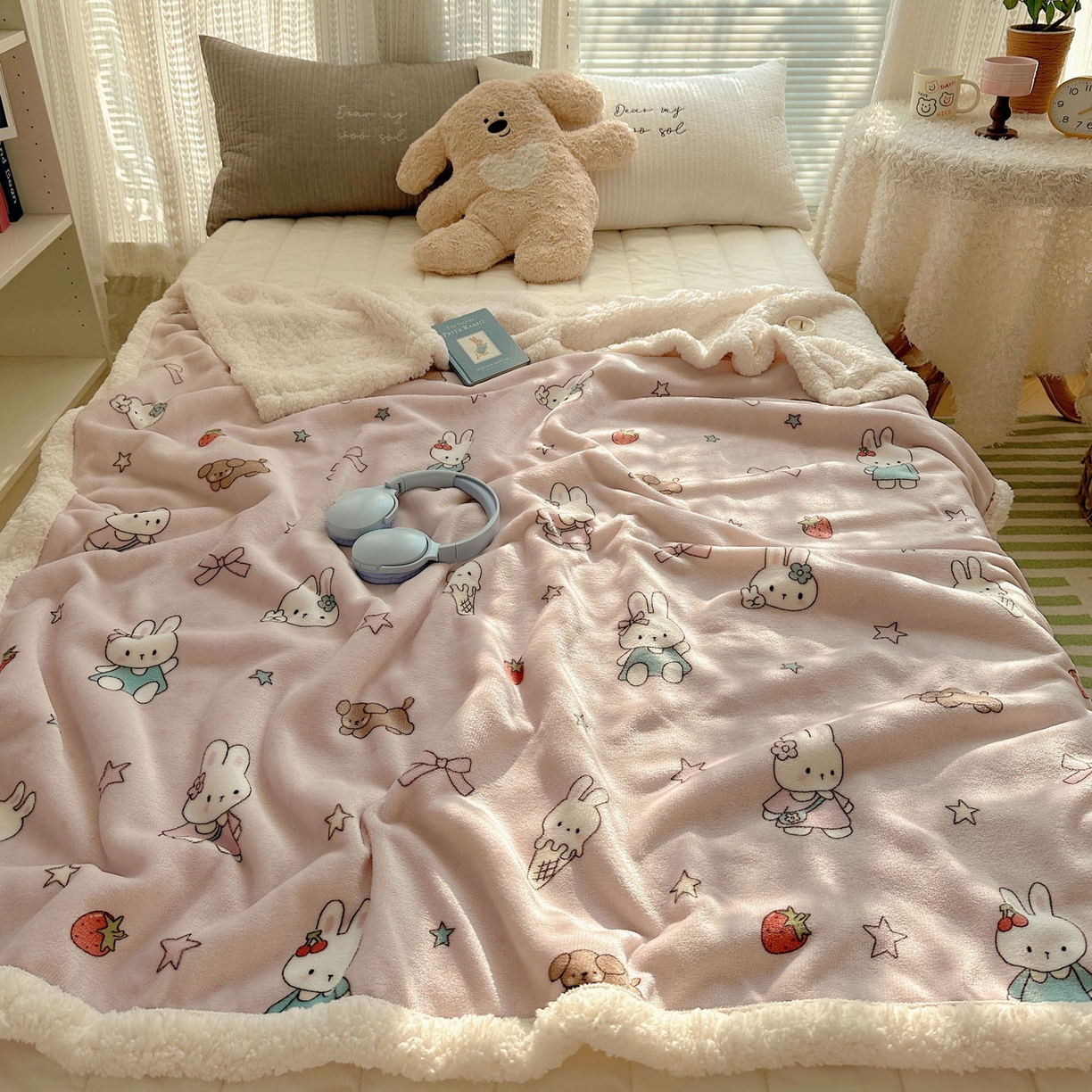 91家纺网 家纺一手货源 找家纺 美乐迪  2025新款牛奶绒羊羔绒毛毯 甜品小兔