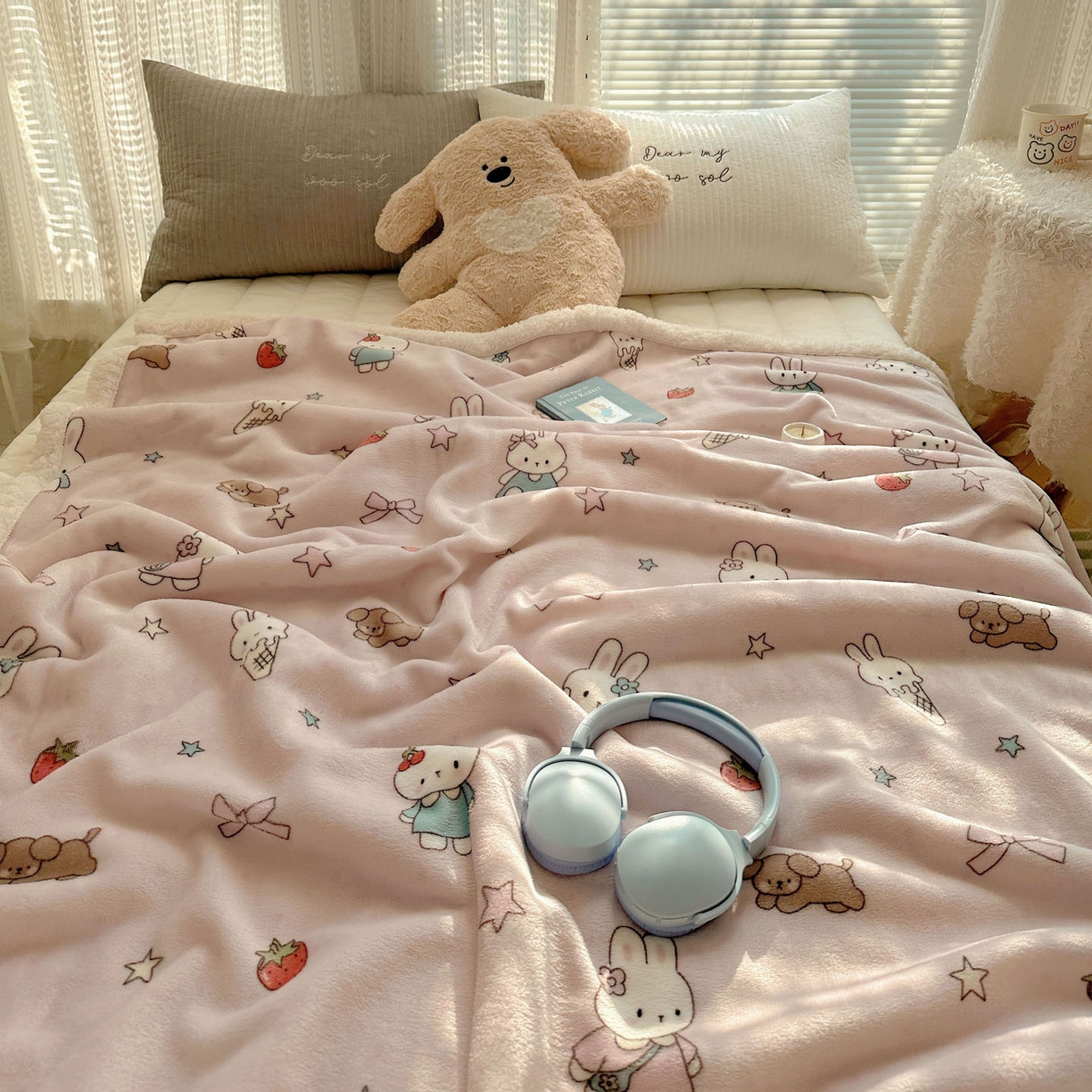 91家纺网 家纺一手货源 找家纺 美乐迪  2025新款牛奶绒羊羔绒毛毯 甜品小兔