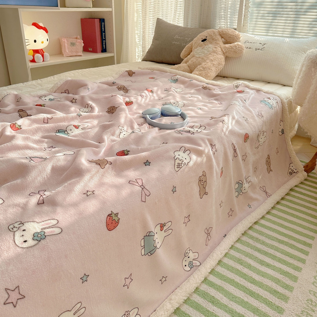 91家纺网 家纺一手货源 找家纺 美乐迪  2025新款牛奶绒羊羔绒毛毯 甜品小兔