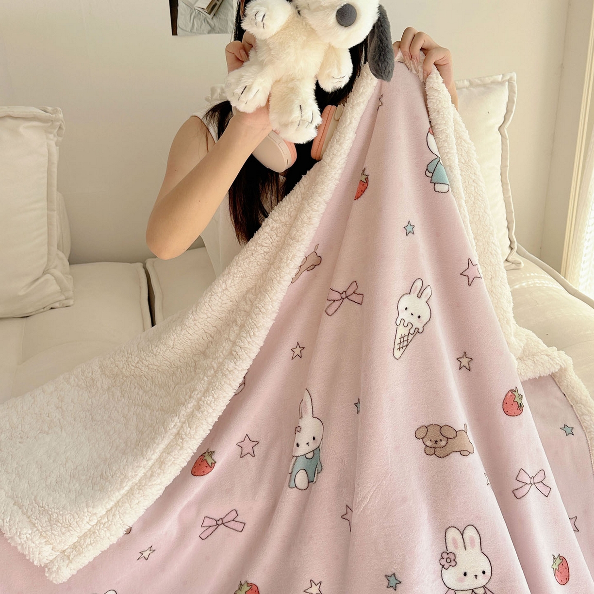 91家纺网 家纺一手货源 找家纺 美乐迪  2025新款牛奶绒羊羔绒毛毯 甜品小兔