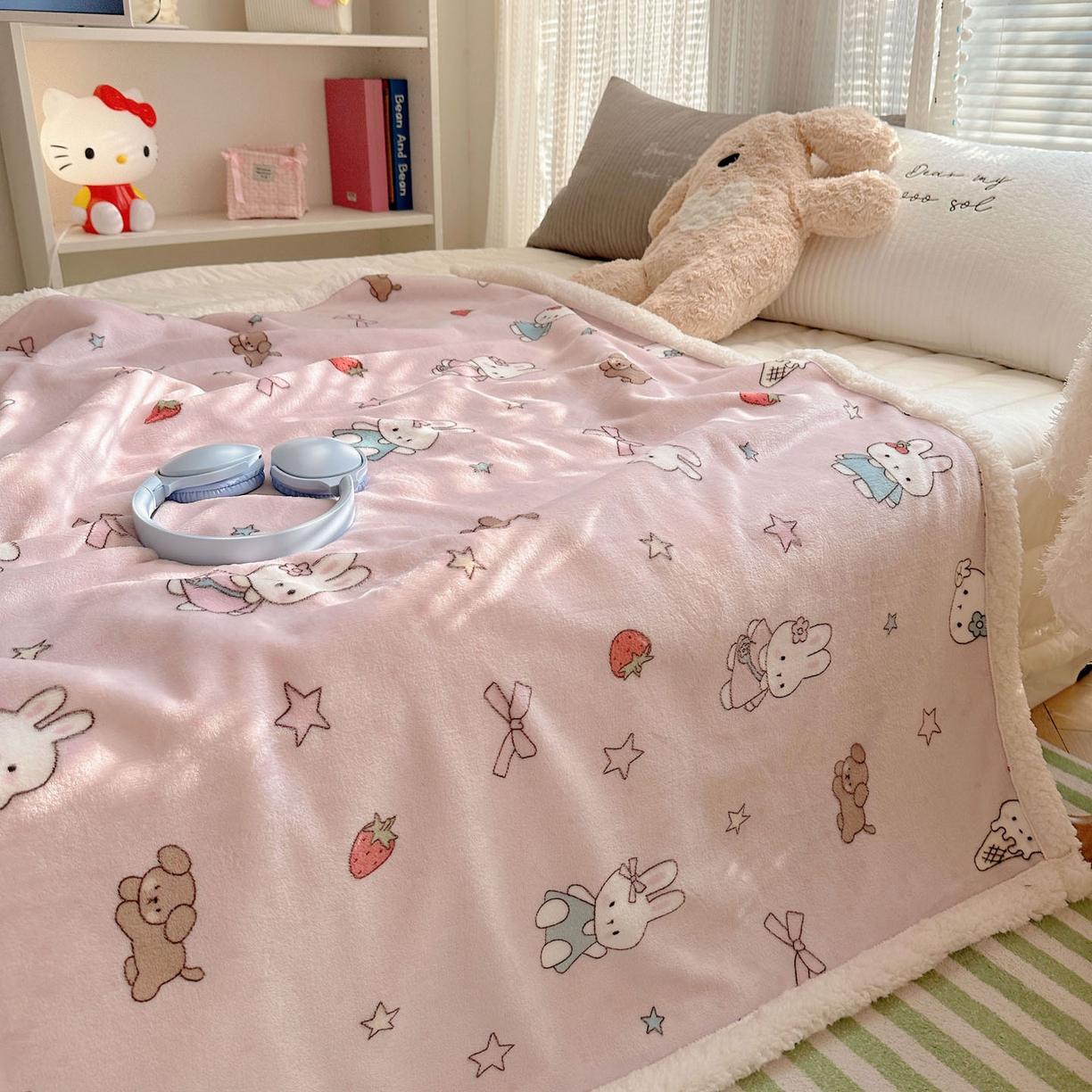 91家纺网 家纺一手货源 找家纺 美乐迪  2025新款牛奶绒羊羔绒毛毯 甜品小兔