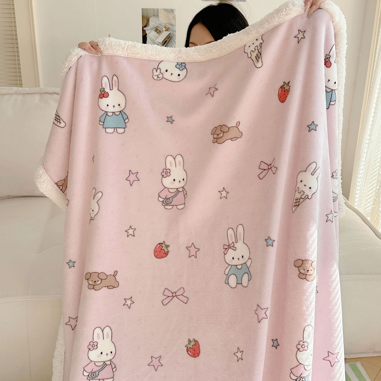 91家纺网 家纺一手货源 找家纺 美乐迪  2025新款牛奶绒羊羔绒毛毯 甜品小兔