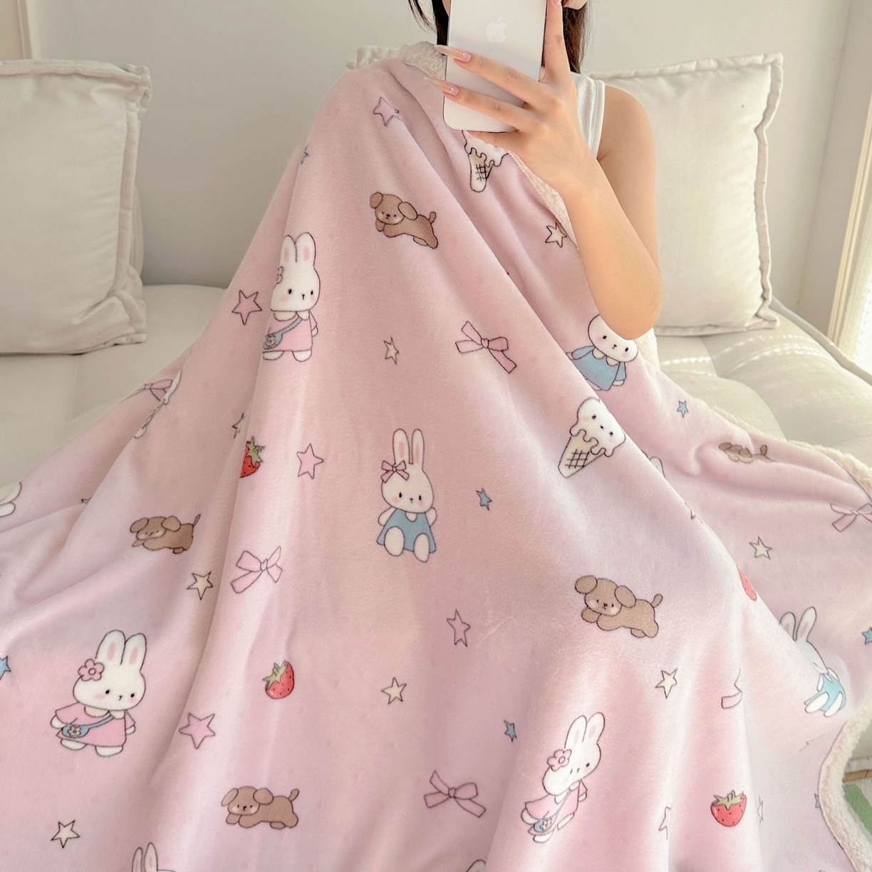 91家纺网 家纺一手货源 找家纺 美乐迪  2025新款牛奶绒羊羔绒毛毯 甜品小兔