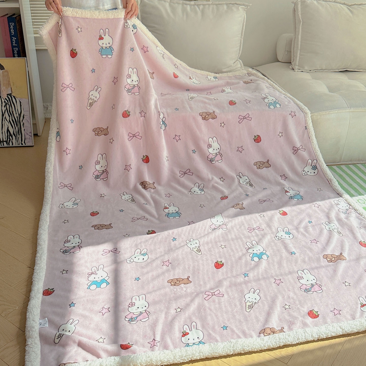 91家纺网 家纺一手货源 找家纺 美乐迪  2025新款牛奶绒羊羔绒毛毯 甜品小兔