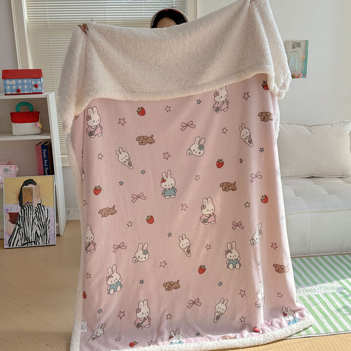 91家纺网 家纺一手货源 找家纺 美乐迪  2025新款牛奶绒羊羔绒毛毯 甜品小兔