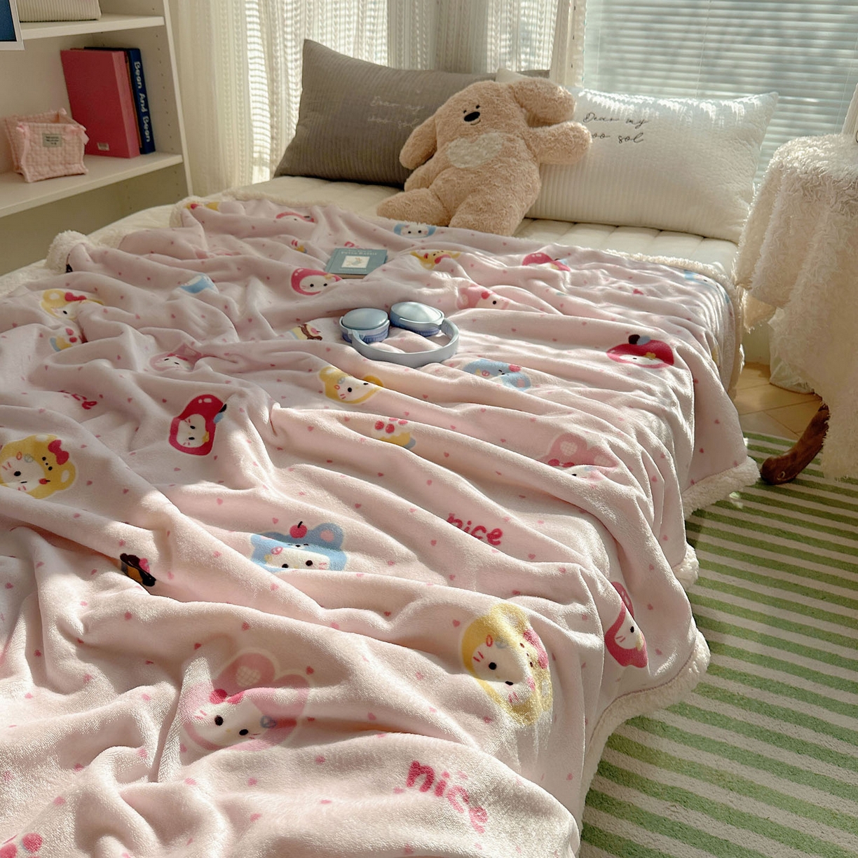 91家纺网 家纺一手货源 找家纺 美乐迪  2025新款牛奶绒羊羔绒毛毯 甜心派对