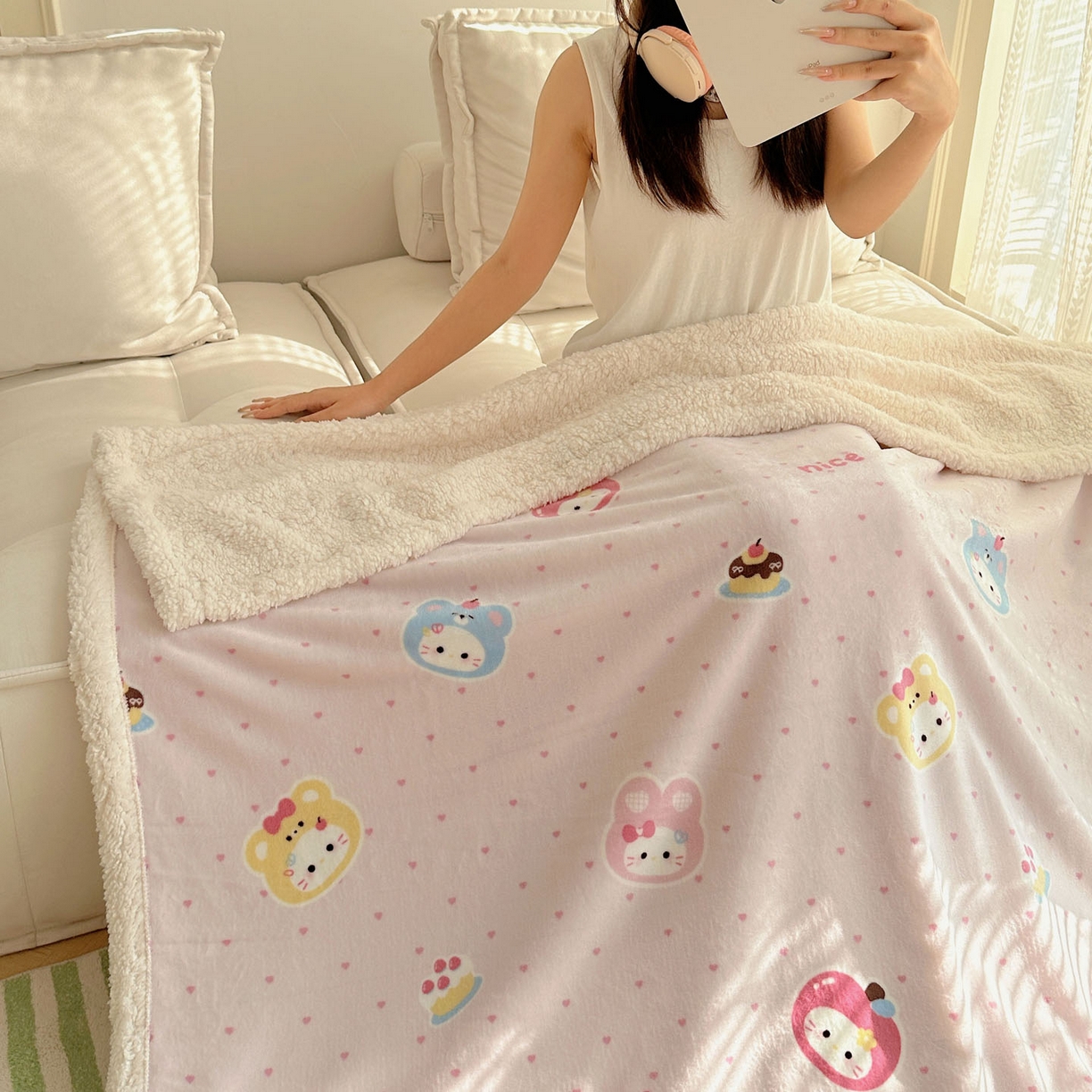 91家纺网 家纺一手货源 找家纺 美乐迪  2025新款牛奶绒羊羔绒毛毯 甜心派对