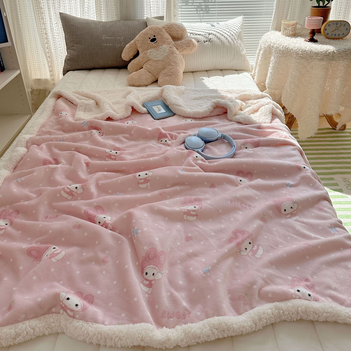 91家纺网 家纺一手货源 找家纺 美乐迪  2025新款牛奶绒羊羔绒毛毯 头套小兔