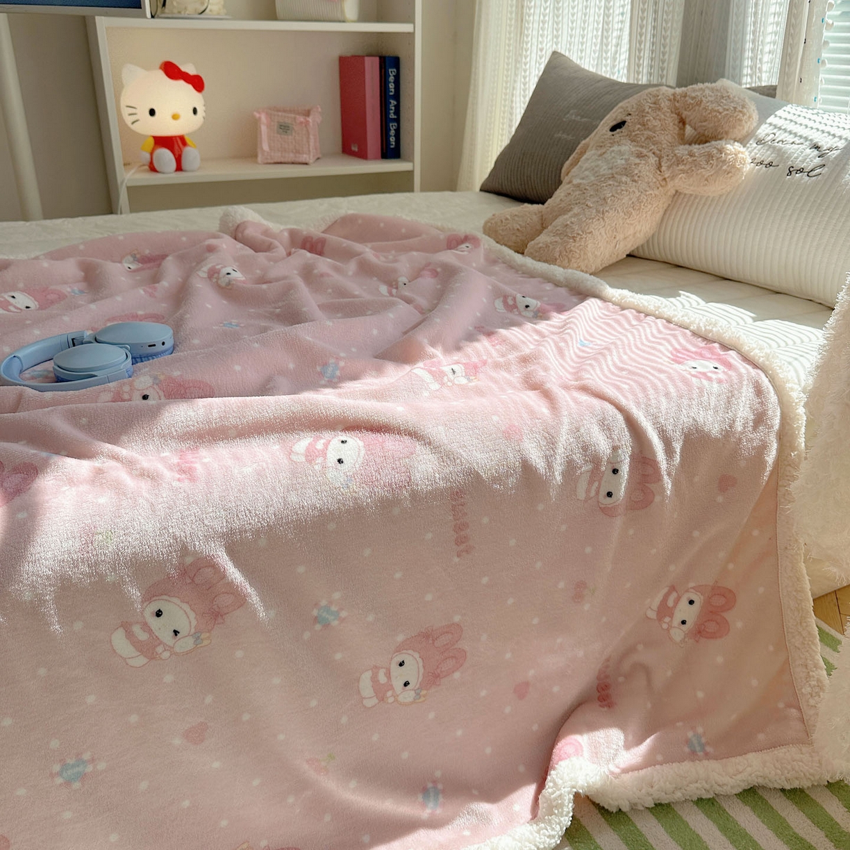 91家纺网 家纺一手货源 找家纺 美乐迪  2025新款牛奶绒羊羔绒毛毯 头套小兔